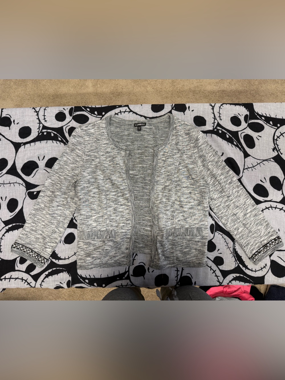 Express Women's Marled Gray Open Zip-Front Sweater